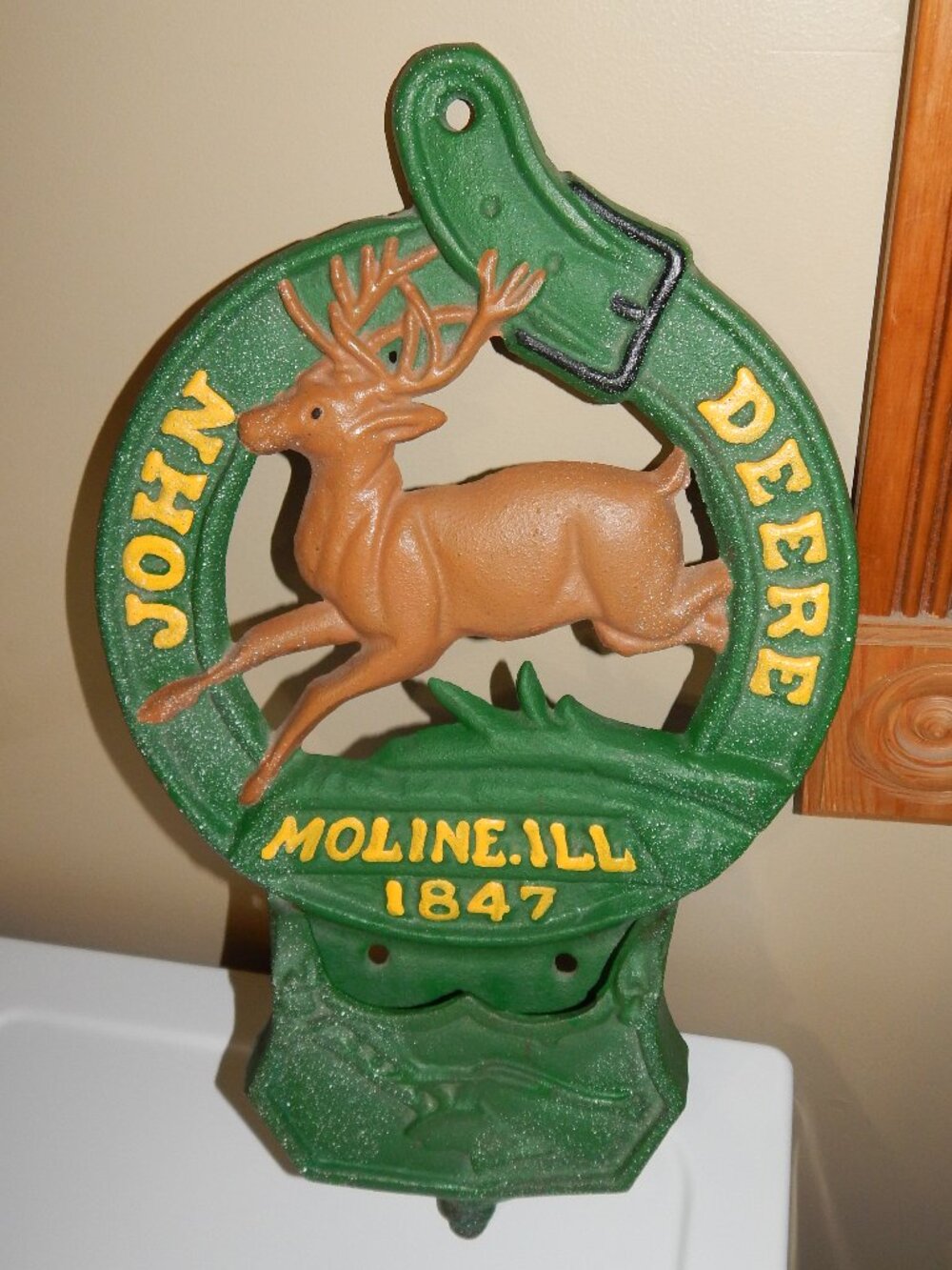Vintage JOHN DEERE MOLINE ILL 1847 Cast Iron Wall Mount Letter Mail Holder Sign